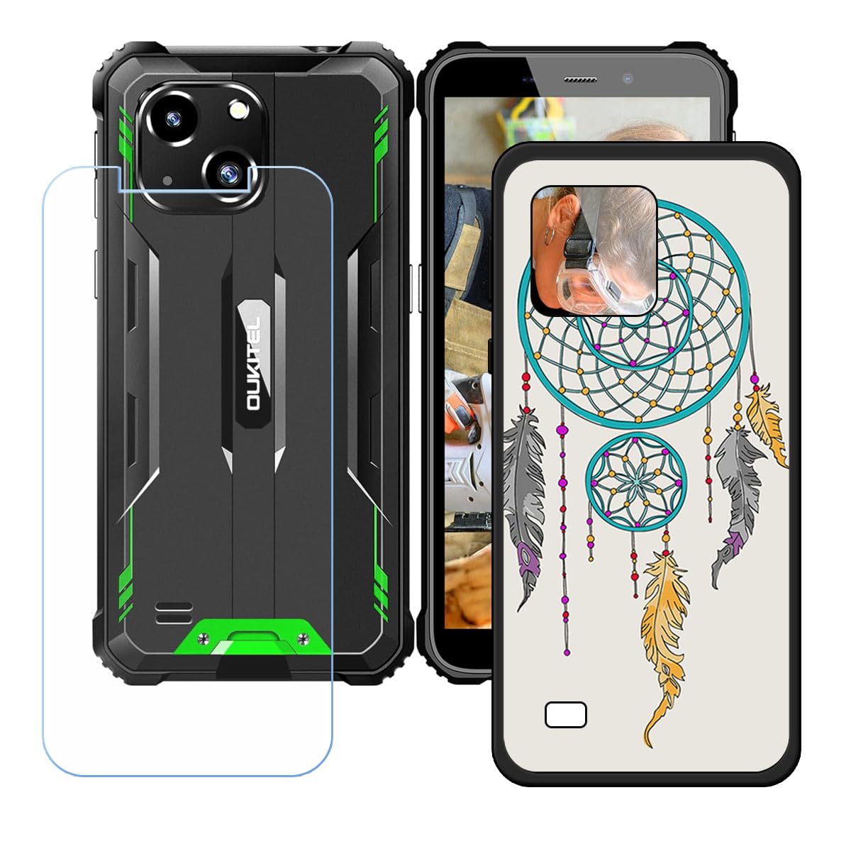 LCEHTOGYE Cover per Oukitel WP32 + Pellicola Protettiva in Vetro Temperato,Nero Custodie Morbido Silicone Case Ultra Sottile TPU Custodia per Oukitel WP32 (5,93) - KE107