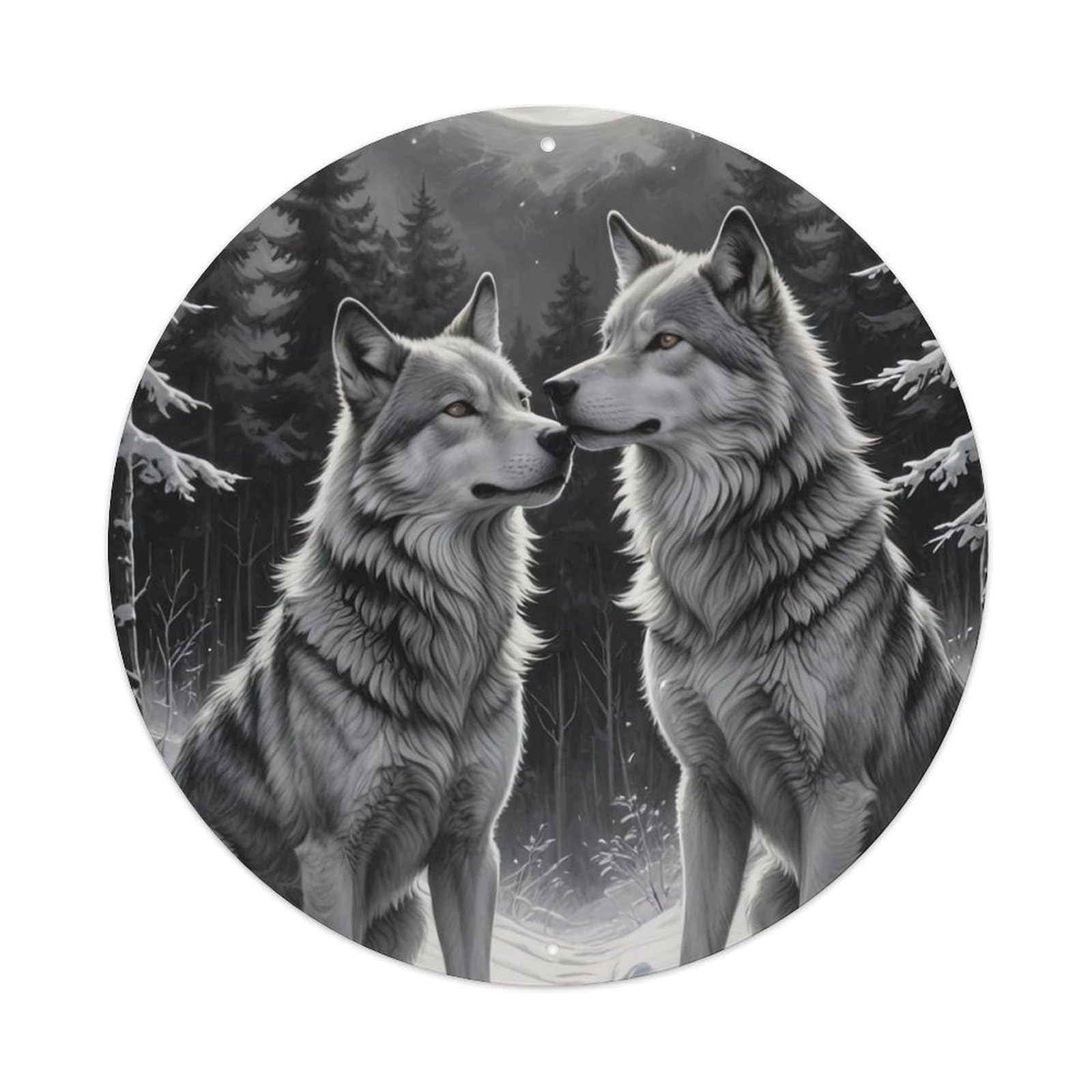 Animal Two Wolves in The Snow Metal Tin Sign