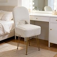 ACEQLYT Vanity Stool with Hidden 10L Storage & Foldable Backrest - Furry Padded Ottoman Chair for Makeup Vanity, Bedroom, Dorm (White)