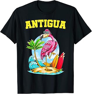 Antigua Flamingo Ocean Wave Surfboard T-Shirt