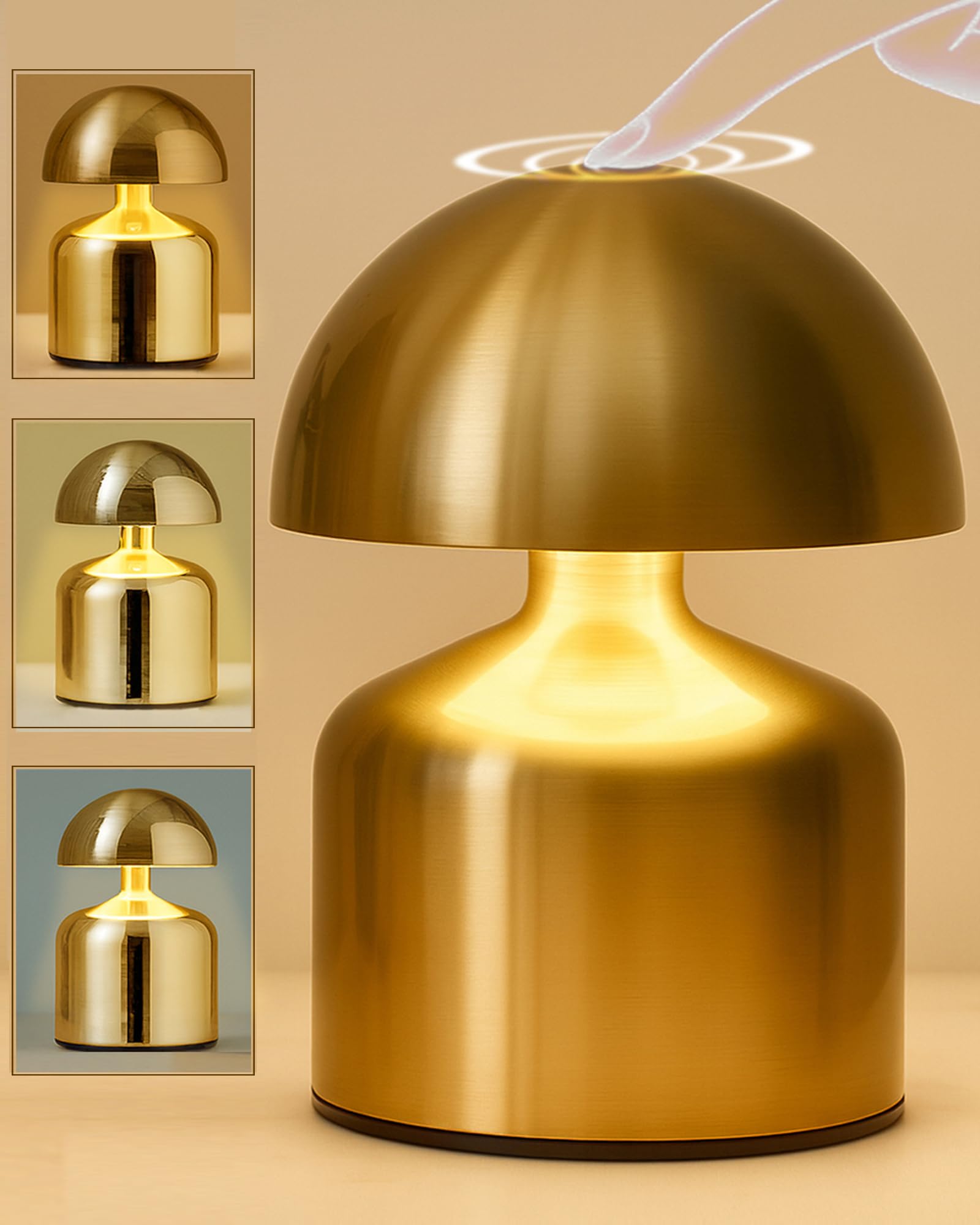 Homesake Table Lamp | Portable Lamps for Bedroom, Night Lamp, Table Lamp for Bedroom & Living Room, Bedside Lamp, Dimming, 3 Colour Touch Control, Wireless Charging, Metal Mushroom, (Gold)-picture-37
