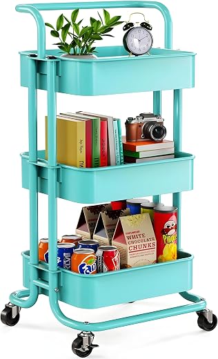 JIALTO Multipurpose Trolley with Wheels- Heavy Duty 3-Tier Utility Cart for Storage & Organization- Movable Rack for Home,