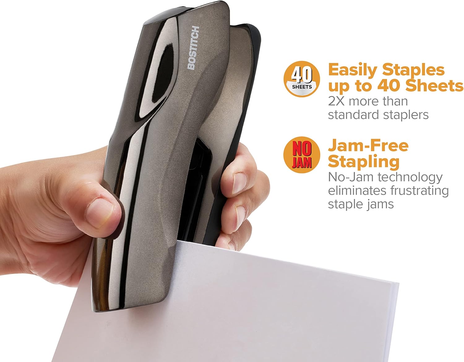 Bostitch Office Heavy Duty 40 Sheet Stapler, Small Stapler Size, Fits into The Palm of Your Hand, Black Chrome (B275-BLKCH) : Office Products
