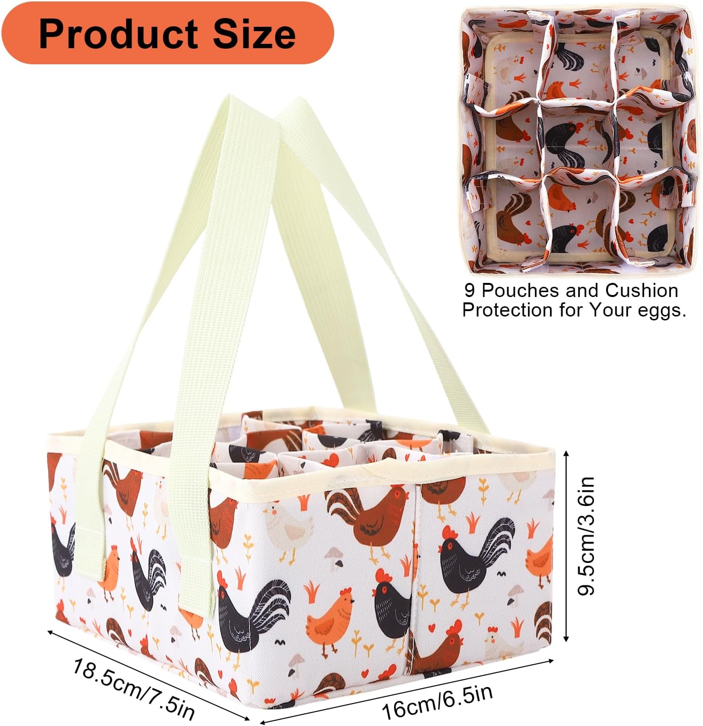 Removable Egg Collecting Basket, Foldable Canvas Egg Holder