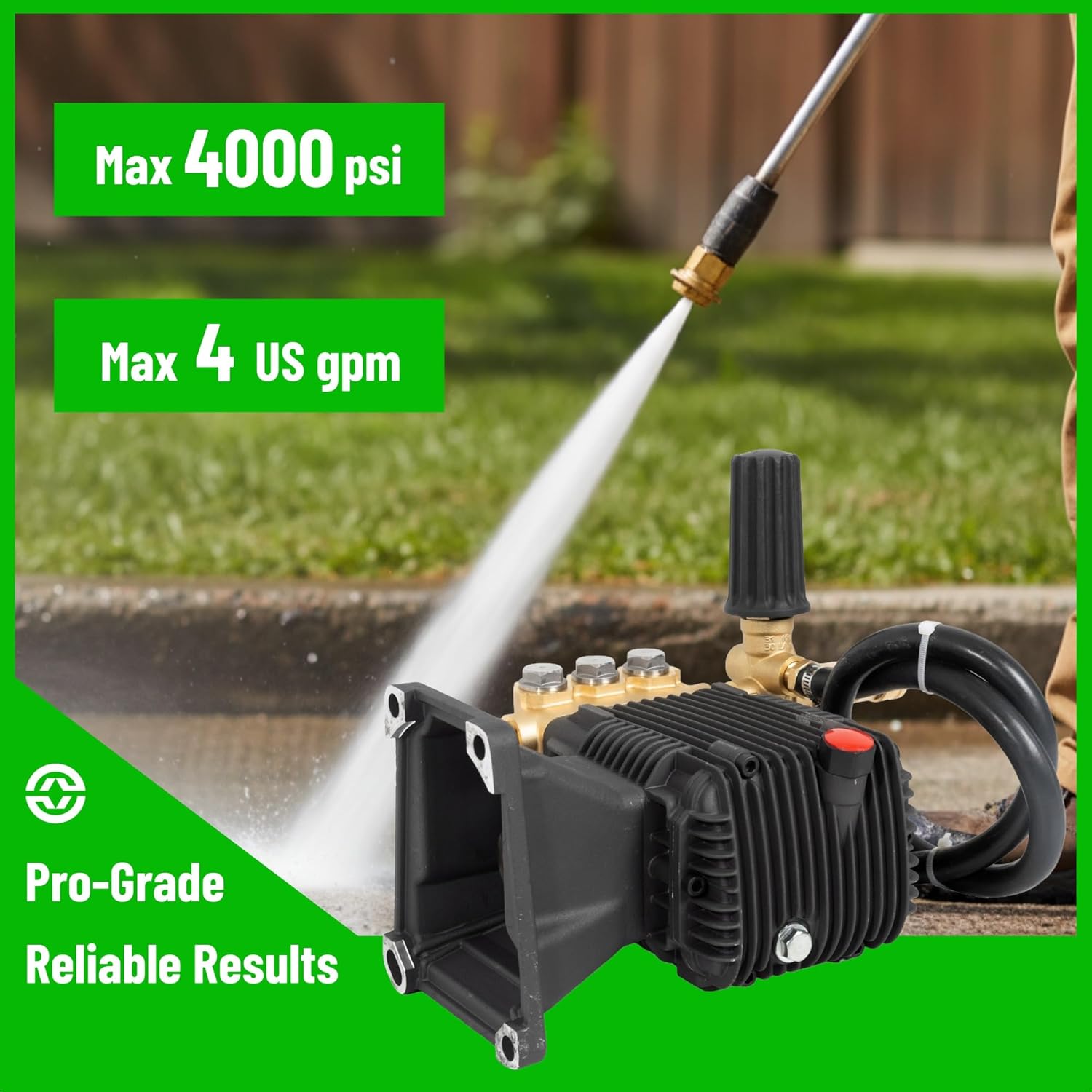 Canpump CF 4040 G: 4000 psi @ 4 US gpm Pressure Washer Replacement Pump, External Unloader with Extended Bypass, 1-inch Horizontal Gas Shaft, High Pressure Triplex Pump