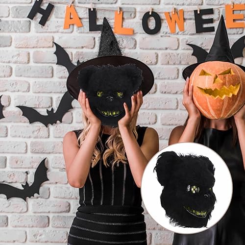 Miniatura 9 de Sosoport Máscara de miedo de Halloween, máscara de conejo de oso, máscara de cabeza de felpa sangrienta, accesorios de disfraz de cosplay, fiesta de