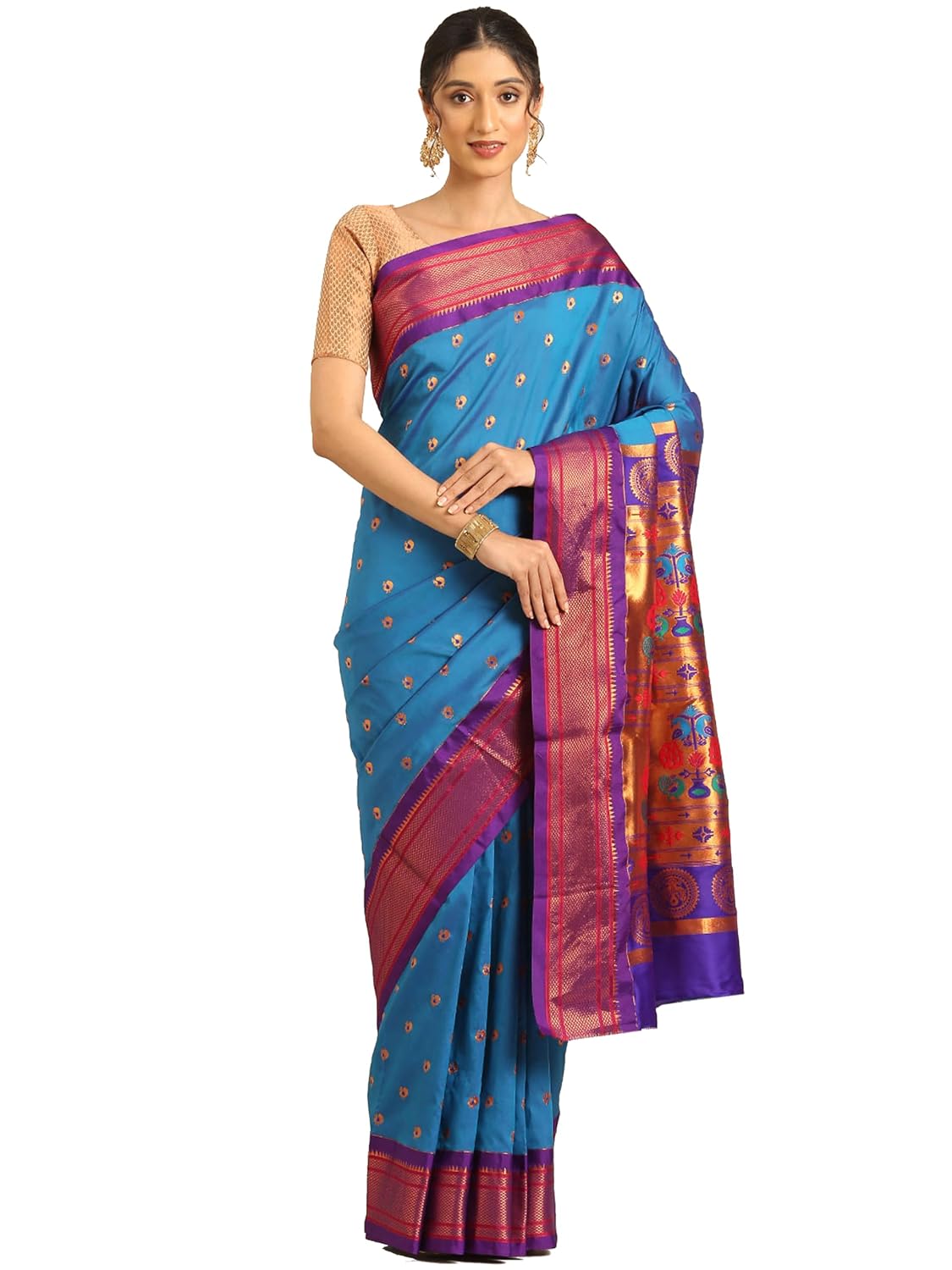 Varkala Silk Sarees Women's Kadiyal Soft Silk Premium Maharani Paithani Saree With Unstitched Blouse Piece | saree for fes... - Review, Price and Buying Guide