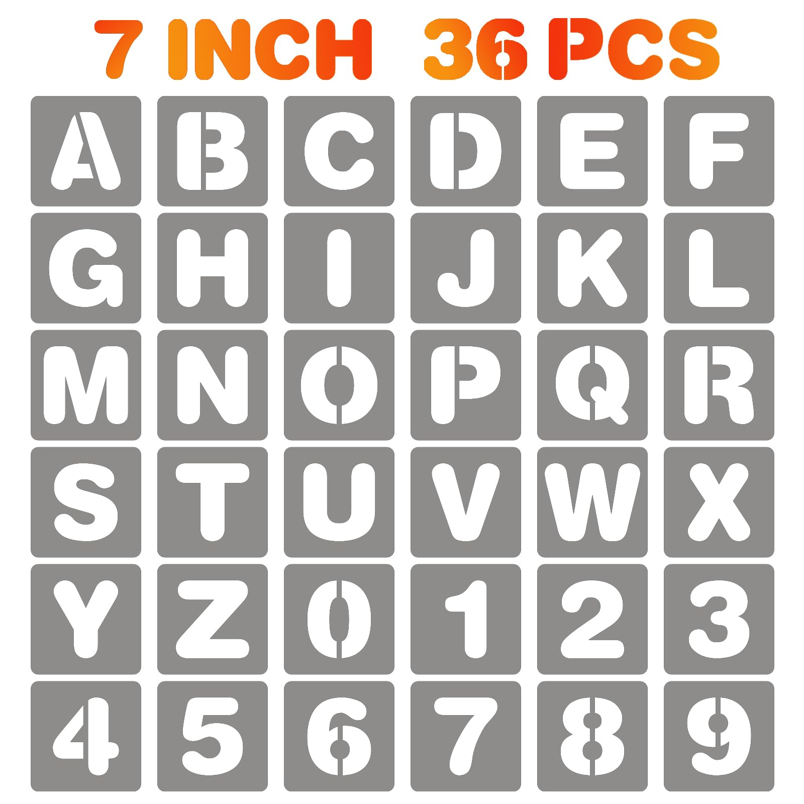 BAMIDELE 7 Inch Letter and Number Stencils, 36 Pcs Reusable Plastic Alphabet Spray Paint Stencils for Painting on Wood, Wall, Fabric, Rock, Chalkboard