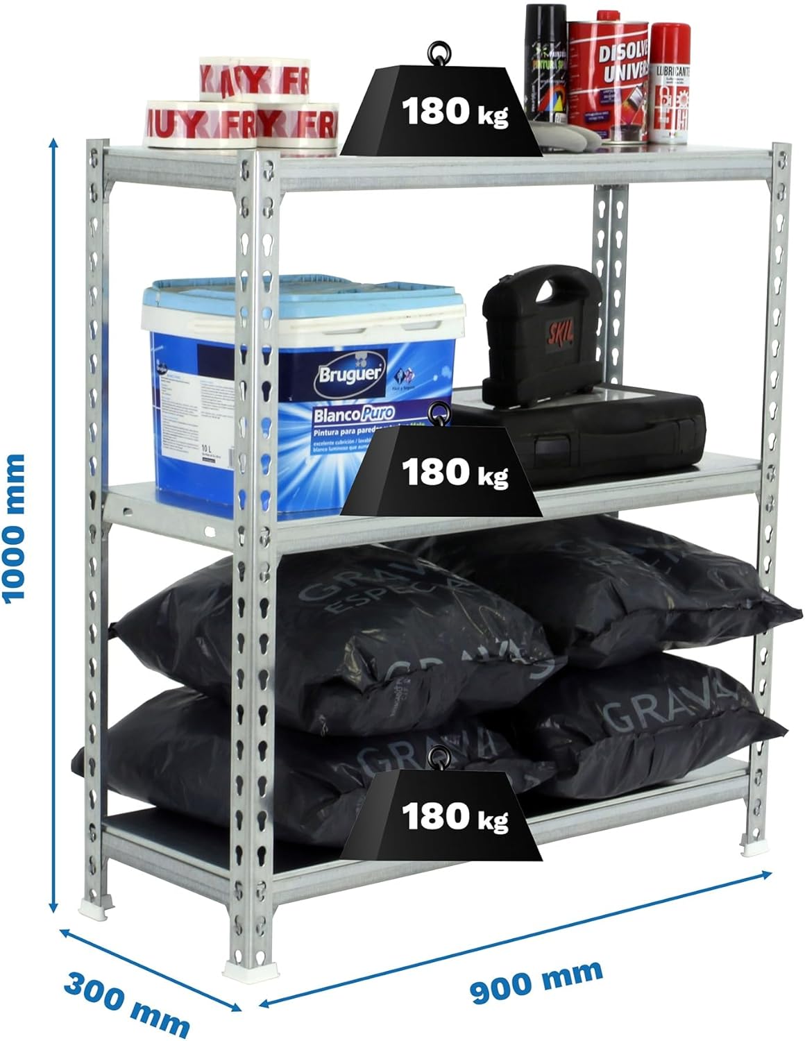 Simon Rack Metal Shelf, 1000x900x300 mm, 3 Metal Shelves, 180 kg Flex Point, Storage Shelves, Galvanized - Simonclick