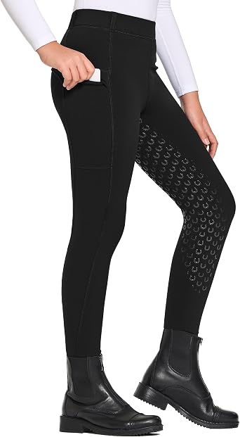 FitsT4 Sports Girls Winter Riding Pants Fleece Lined Riding Breeches Tights