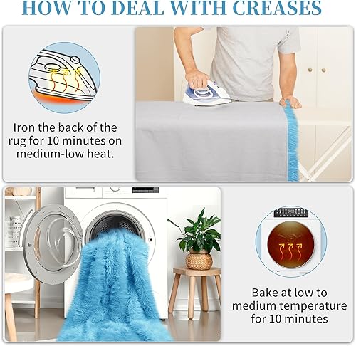 Miniatura 6 de Alfombra de piel sintética para dormitorio, alfombra de pasillo suave de oveja, cojín de asiento de sofá, 2 x 6 pies, alfombra de felpa azul cielo,