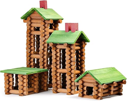 SainSmart Jr. Juego de 450 piezas de cabaña de madera para niños pequeños, kit de construcción clásico STEM con bloques de troncos de madera