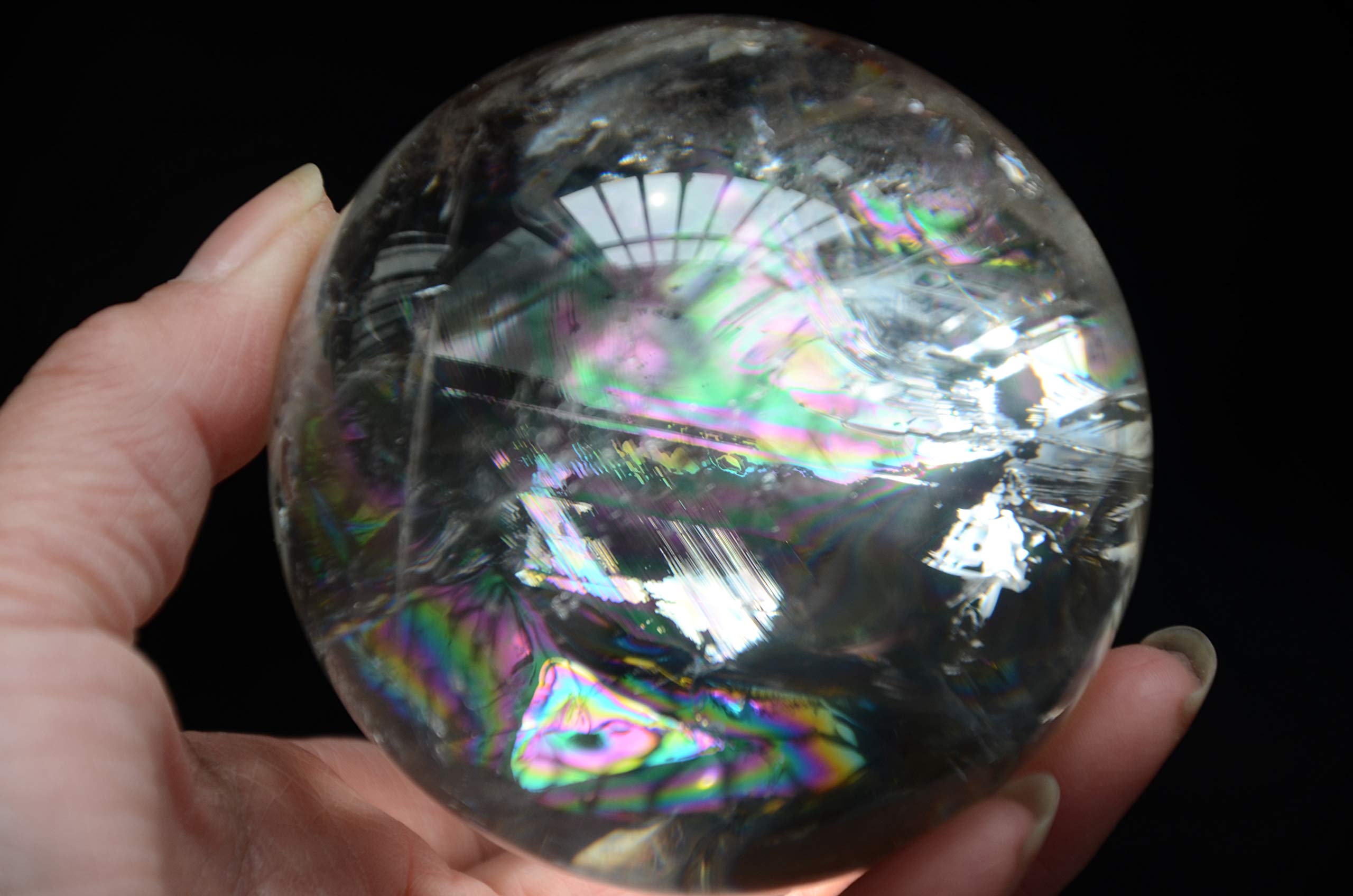 Real Tibetano Himalaya Gran altitud Cristal Transparente Cuarzo Arco Iris Bola Esfera orbe 2,99 Pulgadas Espiritual Reiki decoración de la habitación