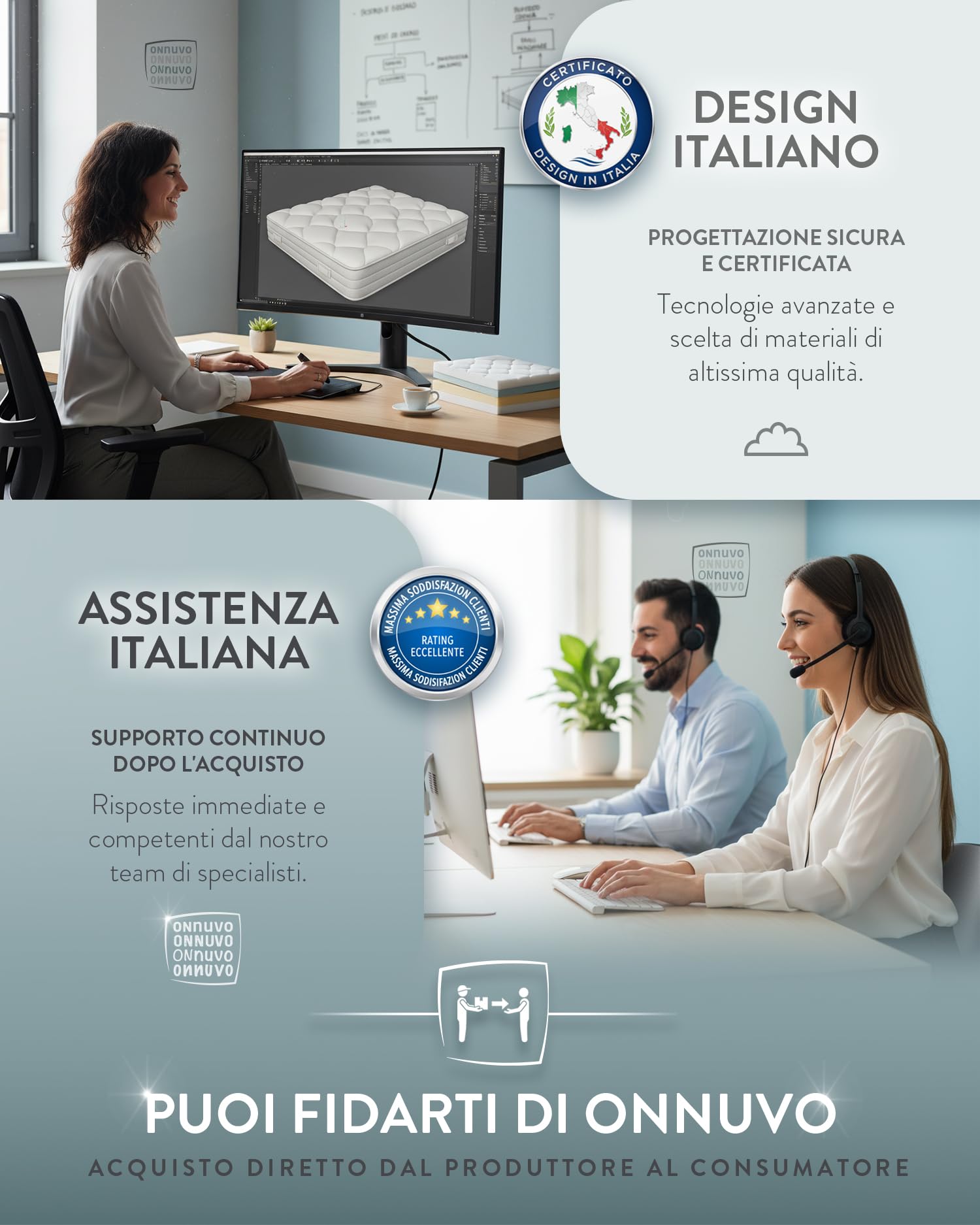 Cuscino Memory Foam 60x40cm, Alta Densità, Altezza 14 cm, Rivestimento Sfoderabile e Lavabile, Super Fresco, Cuscini Letto, Cuscino Alto, Modello BELLAGIO
