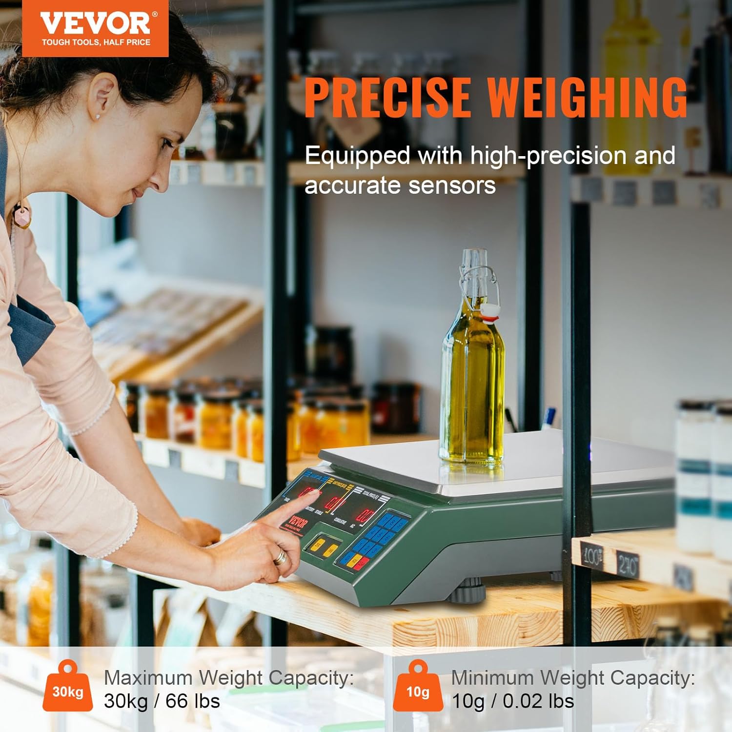 VEVOR Digital Price Computing Scale 66 LB Weight Scales, Connectable to a Label Printer, Commercial Grade Dual LCD Display for for Retail Outlet Store, Food, Meat Shop, Deli, Produce Farmers Market