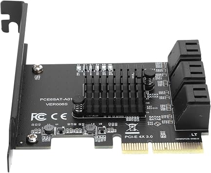 PCIe 6 Port SATA Controller Expansion Card, PCI-e x4, 6 Gbps, Non-RAID, 2U Low Profile Bracket