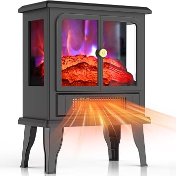 Baseboard Heater with Fireplace - 1500W Electric Fireplace Heater with Realistic 3D Flame Effect, Adjustable Thermostat Space Heater for Large Room, Office&Bedroom, Tip-Over&Overheat Protection