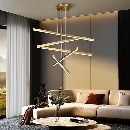 Miniatura 3 de zhllmq Moderno candelabro LED dorado regulable para comedor, altura ajustable, luz colgante lineal, tira larga, accesorios de luz elegantes para
