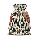 Qewfoju Green plaid Moose tree 3 Pattern Holiday Gift Bags Christmas Burlap Gift Bags Drawstring for Wedding Party Favors Xmas Gifts Couple Shower Small