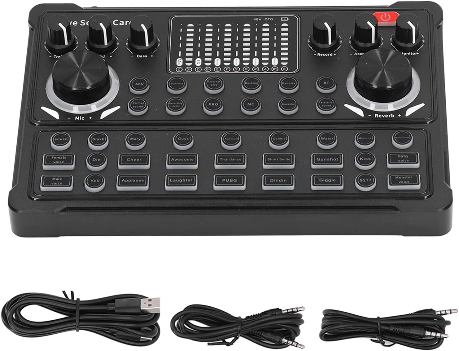 Live Sound Card, DSP Noise Reduction LED Breathing Light Display, Voice Changer Sound Board, Connection for Live Streaming and Recording