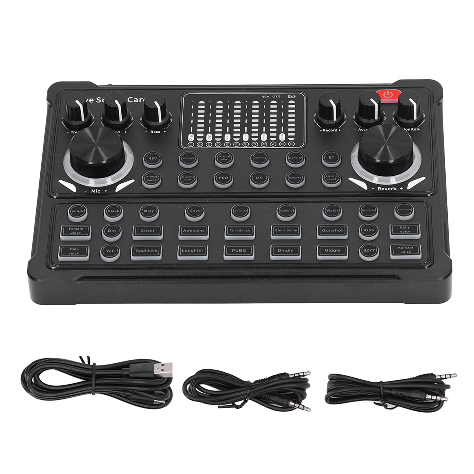 Live Sound Card, DSP Noise Reduction LED Breathing Light Display, Voice Changer Sound Board, Connection for Live Streaming and Recording