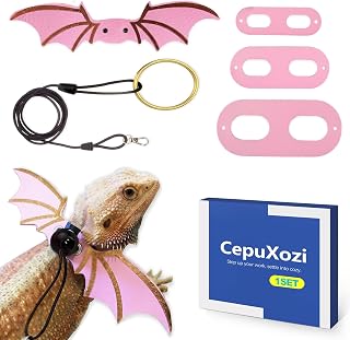 3 Sizes S/M/L Adjustable Soft Leather & Nylon Bearded Dragon Harness Leash Set, Breathable Reptile Walking Leash for Geckos Iguanas Chameleons Small Pets Outdoor Use