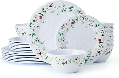 Pfaltzgraff Winterberry - Juego de vajilla de melamina de 24 piezas para exteriores, servicio para 8 personas