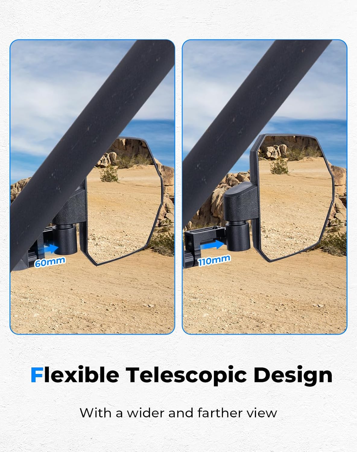 KEMIMOTO Mirrors UTV Side Mirror Compatible with CFMOTO UFORCE 1000/1000 XL/600, 2.4-4.3inch 360° Adjustable SXS UTV Telescoping Rear View Mirror(Not Fit Door)