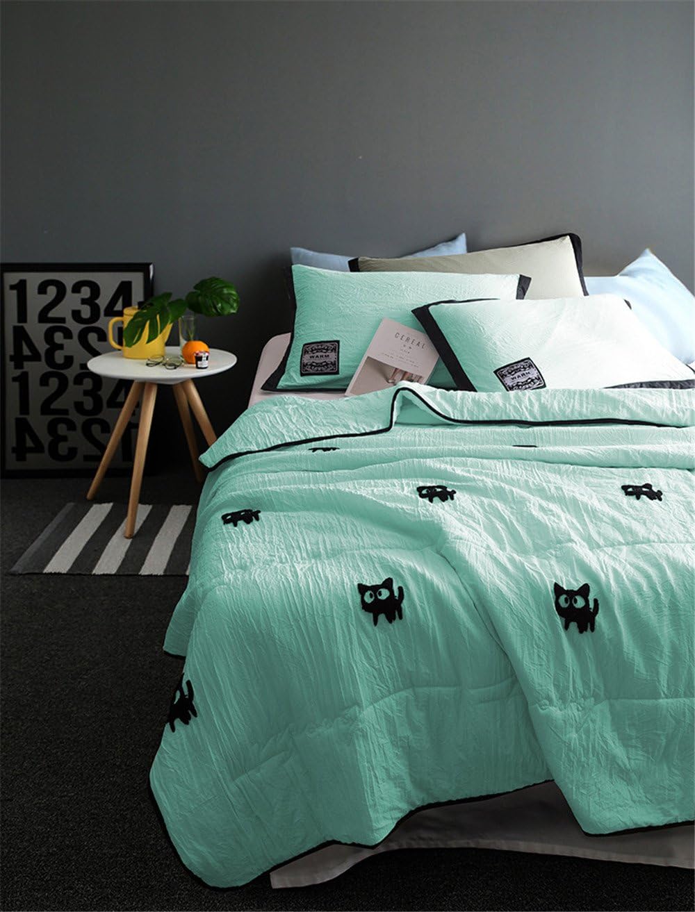 PinkMemory 3pc Quilt Sets with Pillow Shams Lightwight Microfiber Bedspread/Coverlet Blanket Quilt Set for Teens Girls,Twin/Full, Skin-Friendly Summer Comforter-Full,Mint