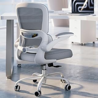 TRALT Ergonomic Office Chair with Adjustable Lumbar Support, Breathable Mesh Seat, Flip-Up Arms - White Desk Chair 330 lbs