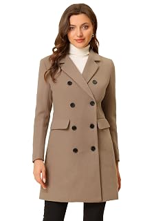 Allegra K Womens Winter Coat Elegant Notched Lapel Double Breasted Trench Coat