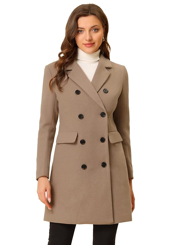 Allegra K Womens Winter Coat Elegant Notched Lapel Double Breasted Trench Coat
