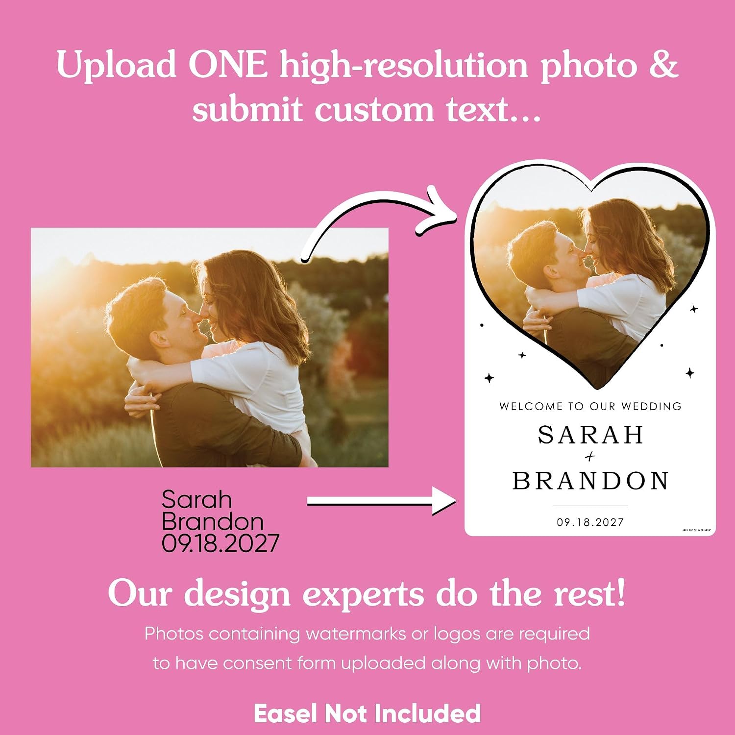 Big Dot of Happiness Custom Photo Wedding Welcome Sign, Black & White Personalized Wedding Party Tabletop Decor Sign, Premium Matte Plastic Board, 11 x 17 inches