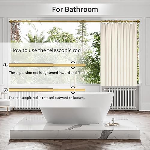 Miniatura 7 de Barra de cortina de ducha, nunca se oxida, sin taladros, barra de tensión antideslizante ajustable de 36 a 82 pulgadas con 12 anillos de cortina de