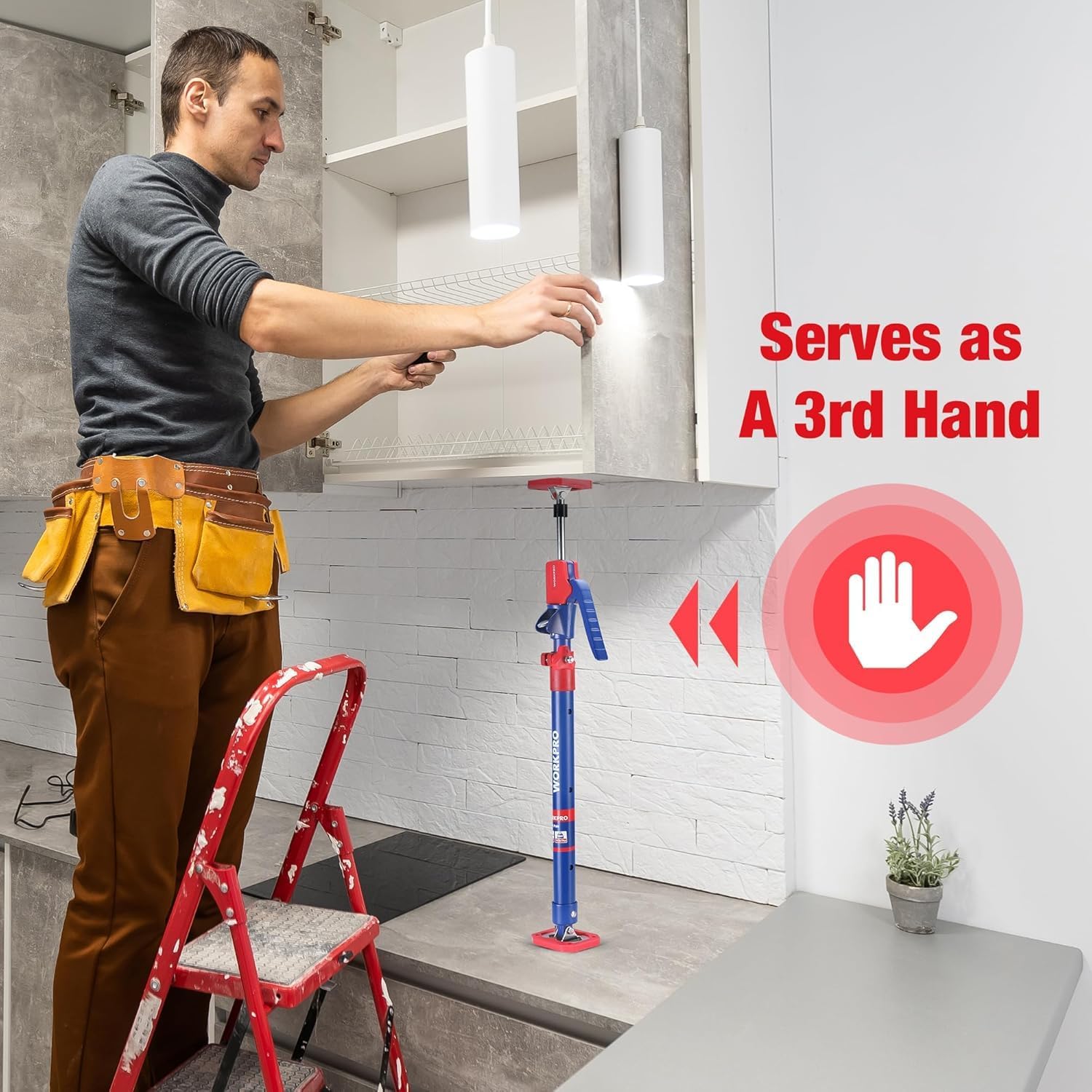 WORKPRO Cabinet Jack Support Pole, 23-5/8" to 45-1/4" Steel Telescopic Quick Support Rod Adjustable 3rd Hand Support System with 154 lbs Capacity for Cabinet Jack, Drywall Jack& Cargo Bars, 4-Pack