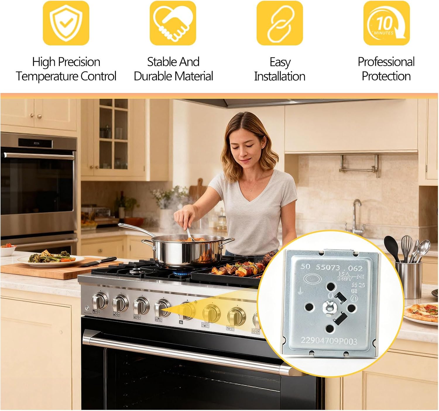 WB24T10063 Dual Infinite Switch Replacement for GE Electric Range Surface Burner Control Replaces AP3189829 PS236785 for Select GE Dual Surface Element Cooktop
