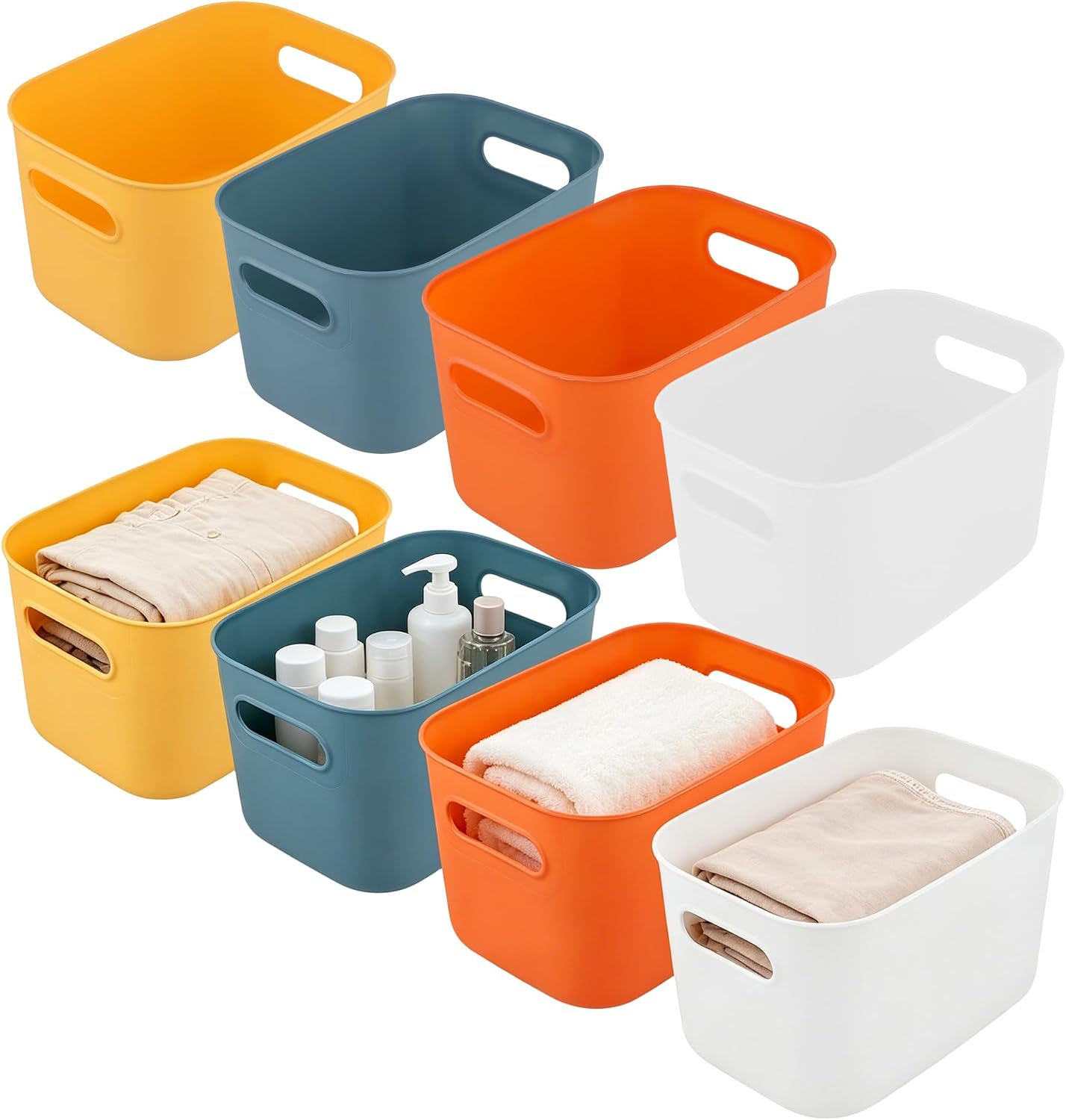 MOUYAT 8 Pack Colorful Storage Bins with Handles, 10 x 7 x 6 Inch