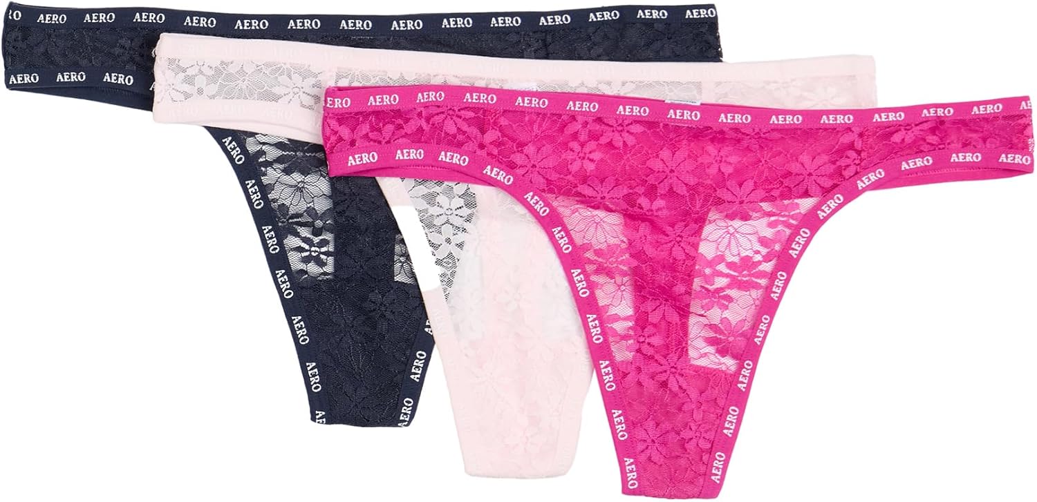 AEROPOSTALE Women's 3-Pack Lace Thong Multipack Cute Comfy Thongs for Women - Image 3