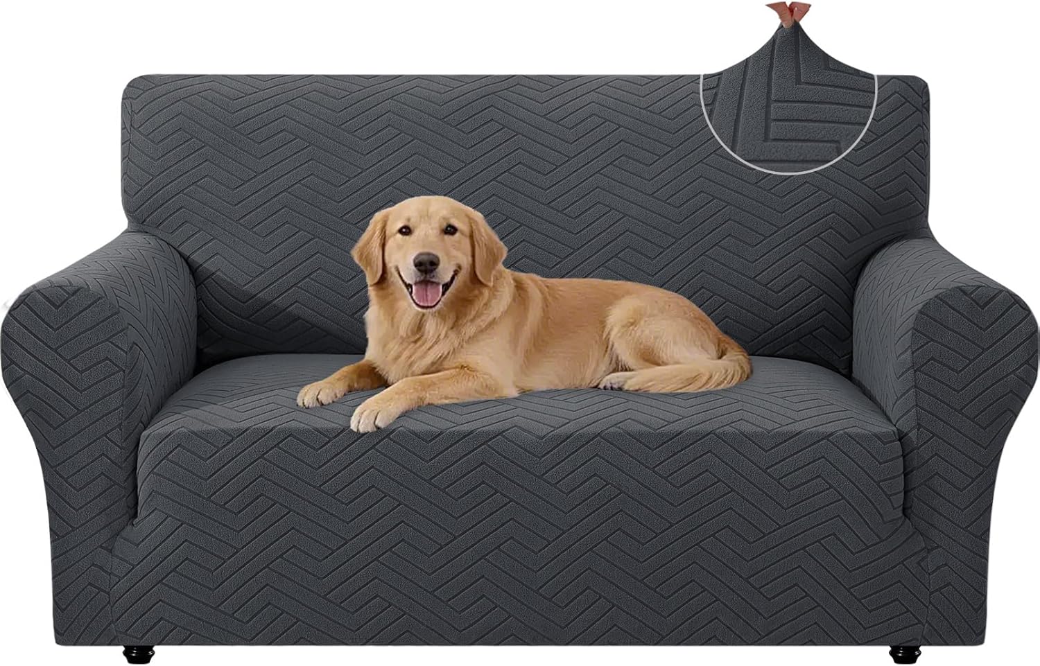 Stretch Sofa Slipcover 2 Cushion Couch Sofa Cover,55"-69" Non Slip Soft Couch Sofa Cover Washable Furniture Protector with Non Skid Foam and Elastic Bottom for Kids, Pets,Dark Gray