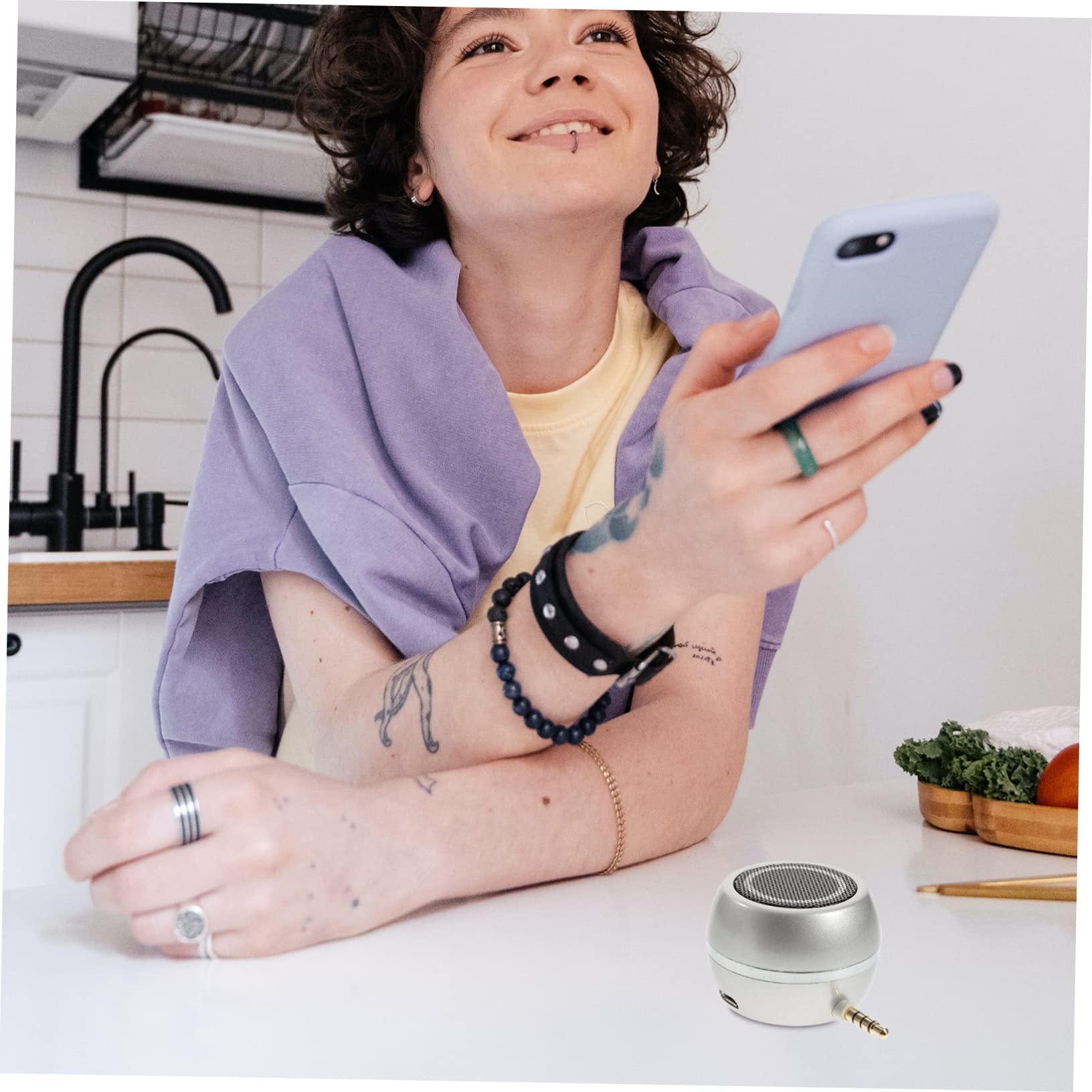 LALAFINA Portable Plug Speaker USB Rechargeable Wired Desktop Speaker with Aux Input Compact Design High Performance for Computer and Mobile Use Finish