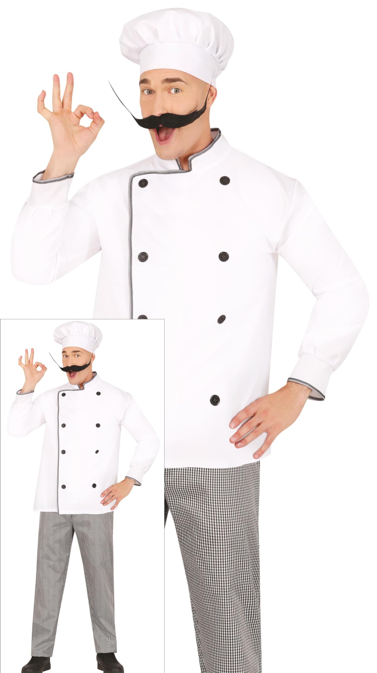 FIESTAS GUIRCA Big Chef Mens Fancy Dress Costume, Complete Chef Cook Costume with Chef Hat, Jacket and Trousers
