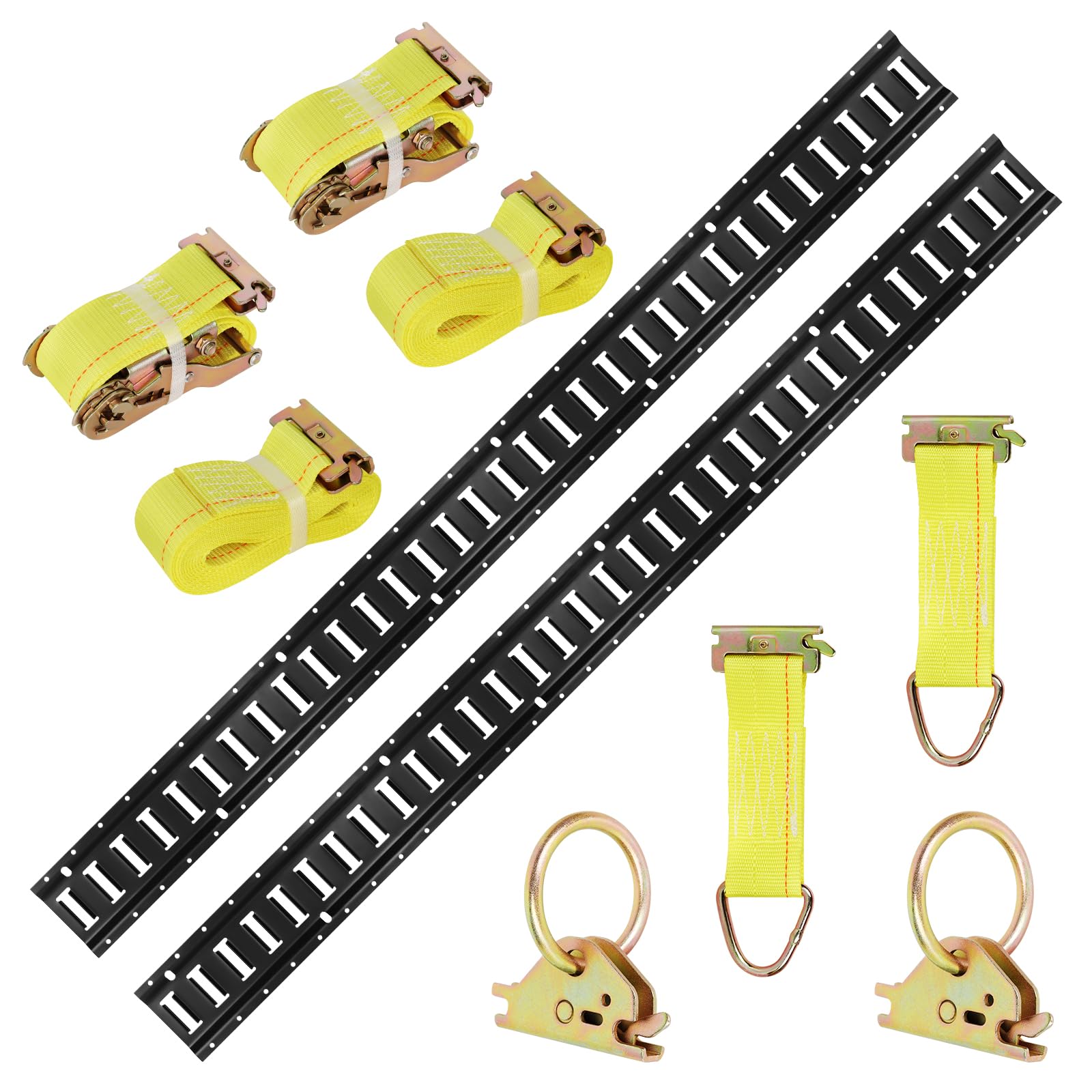 E Track - Set di binari di ancoraggio da 90 cm, sistema di fissaggio del carico a 2 binari | in acciaio al carbonio, portata 454 kg, con ancoraggio ad anello e corda da 3,65 m, per rimorchi, furgoni, pickup