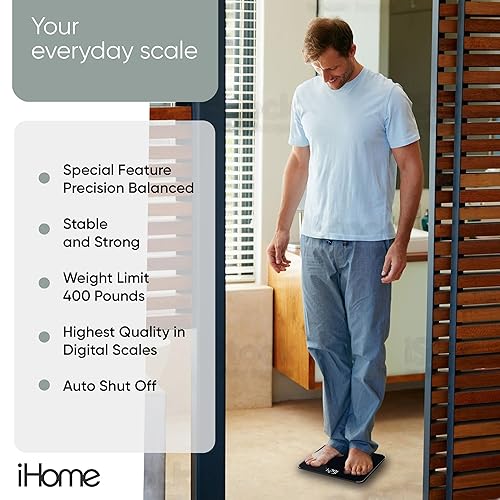 Miniatura 6 de iHome Báscula digital para baño, báscula de peso corporal de alta precisión, funciona con pilas y pantalla LCD, ideal para gimnasio en casa, 396