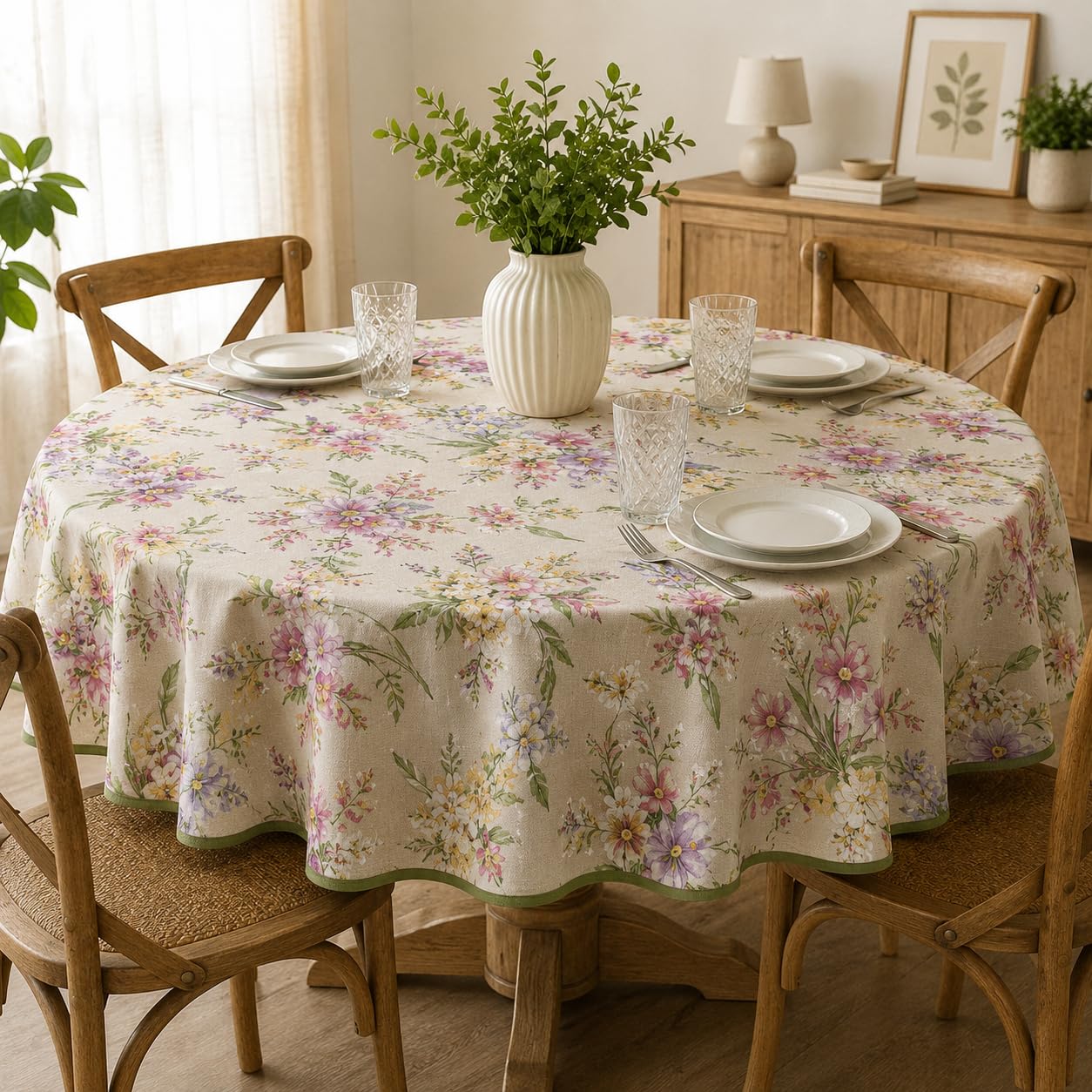 Manifattura Tessile Tovaglia Antimacchia Resinata in Cotone Made in Italy – Rettangolare e Ovale, Rotonda 140 cm, Fresie Beige