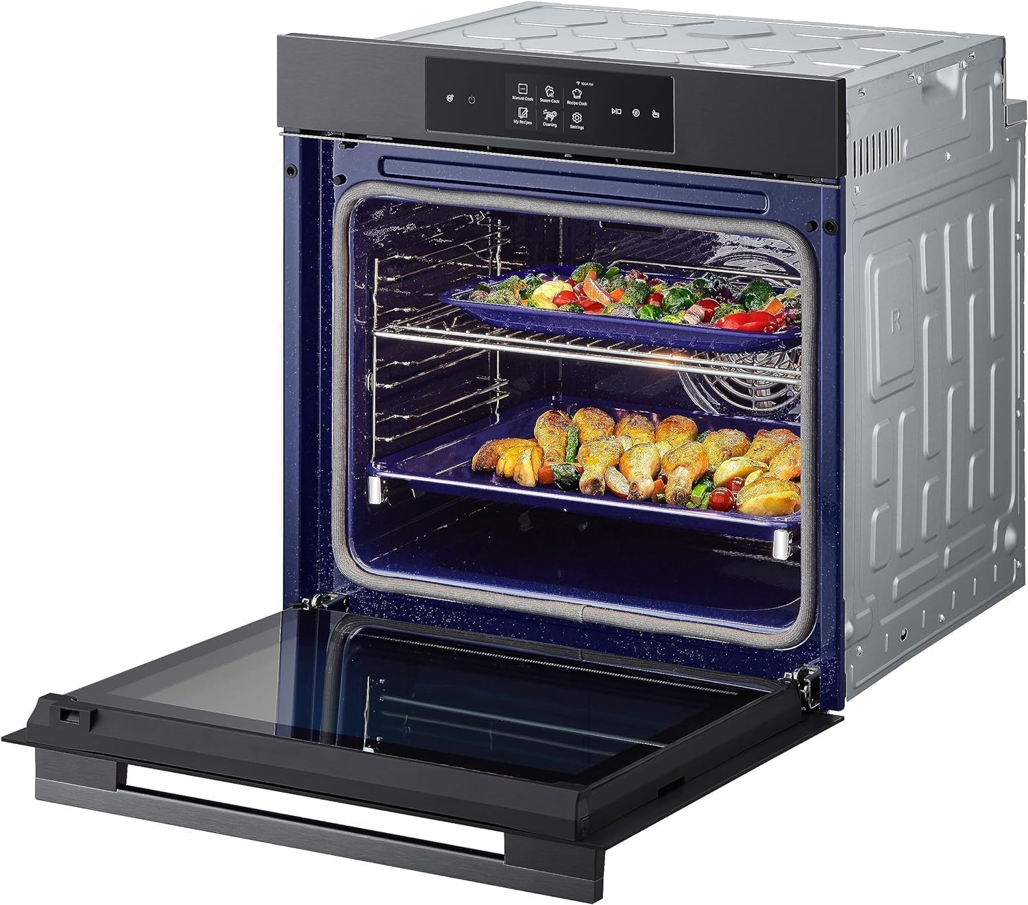 LG InstaView WSED7665B Four encastrable à vapeur, classe A++, 76L, 300°C, écran tactile 4,3", Air Fry, Sous Vide, Mode Pizza, Nettoyage EasyClean, Pyrolyse, Wi-Fi, Charnières amorties, Noir