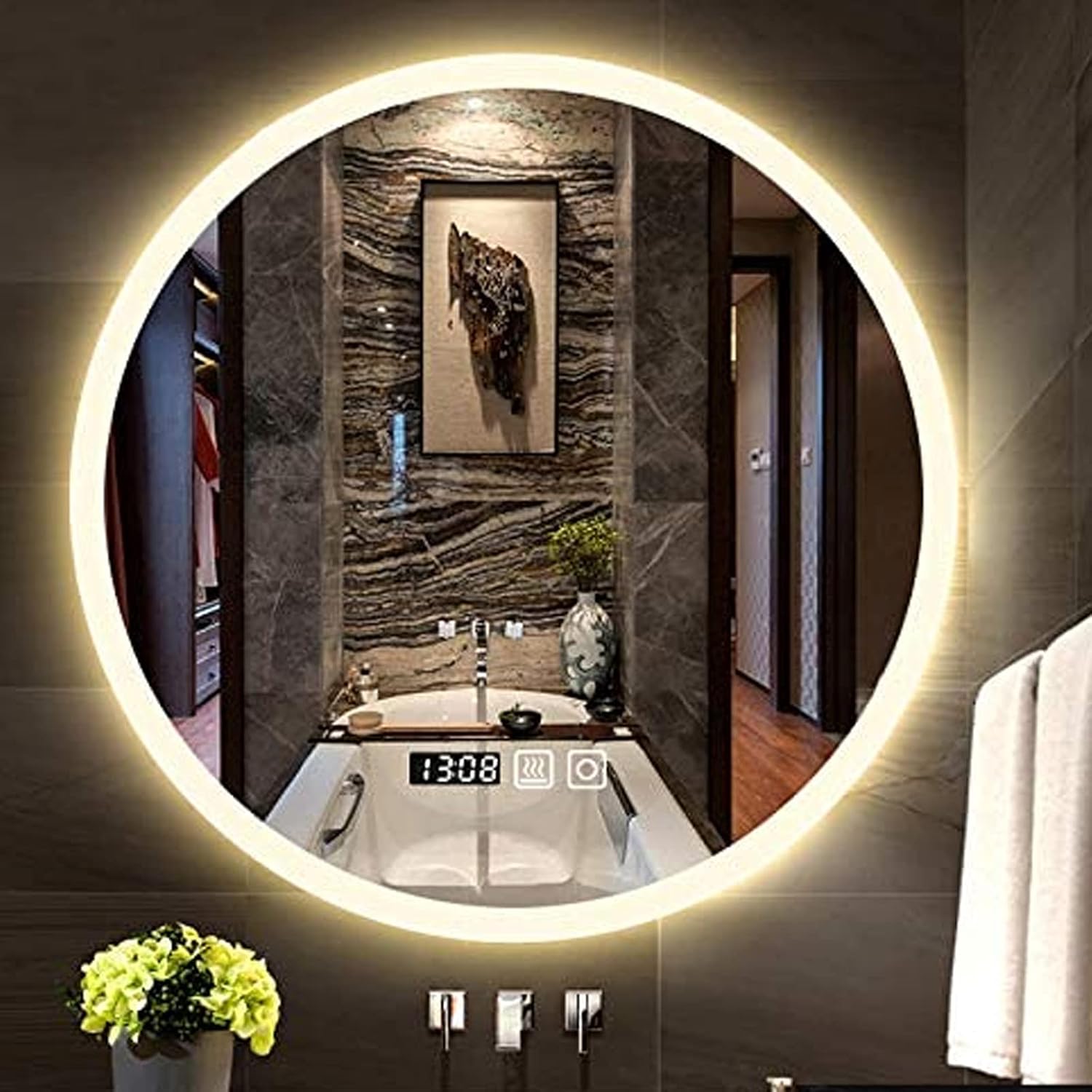 Backlit Round Mirror, LED Illuminated Bathroom Mirror, Smart Anti-Fog ...