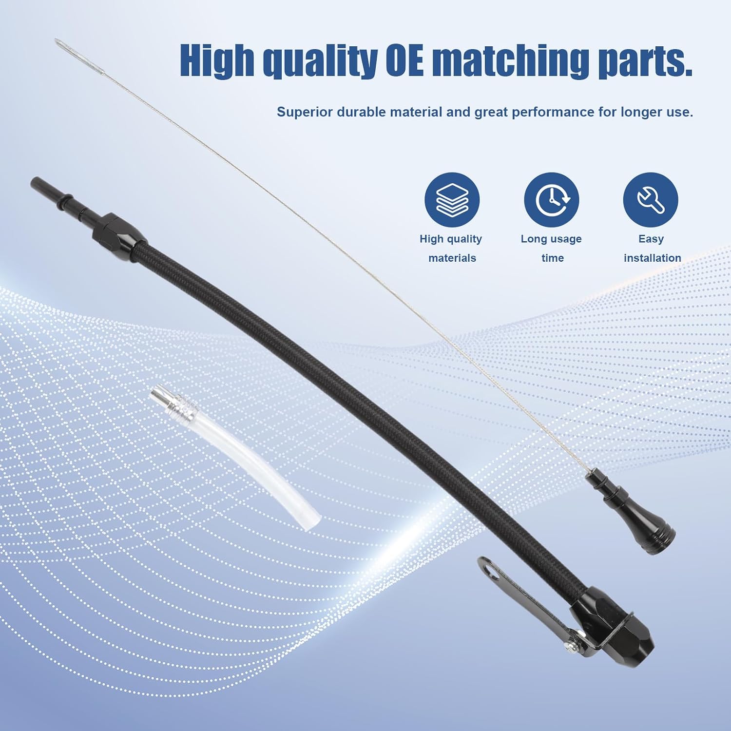 Flexible Oil Dipstick Fits LS Truck Engines 4.8L, 5.7L, 6.0L, 6.2L | Replaces LS1, LS2, LS6, LSX, 4.8L, 5.7L, 6.0L, 6.2L、Direct fit for LS truck and car engines、Durable black finish