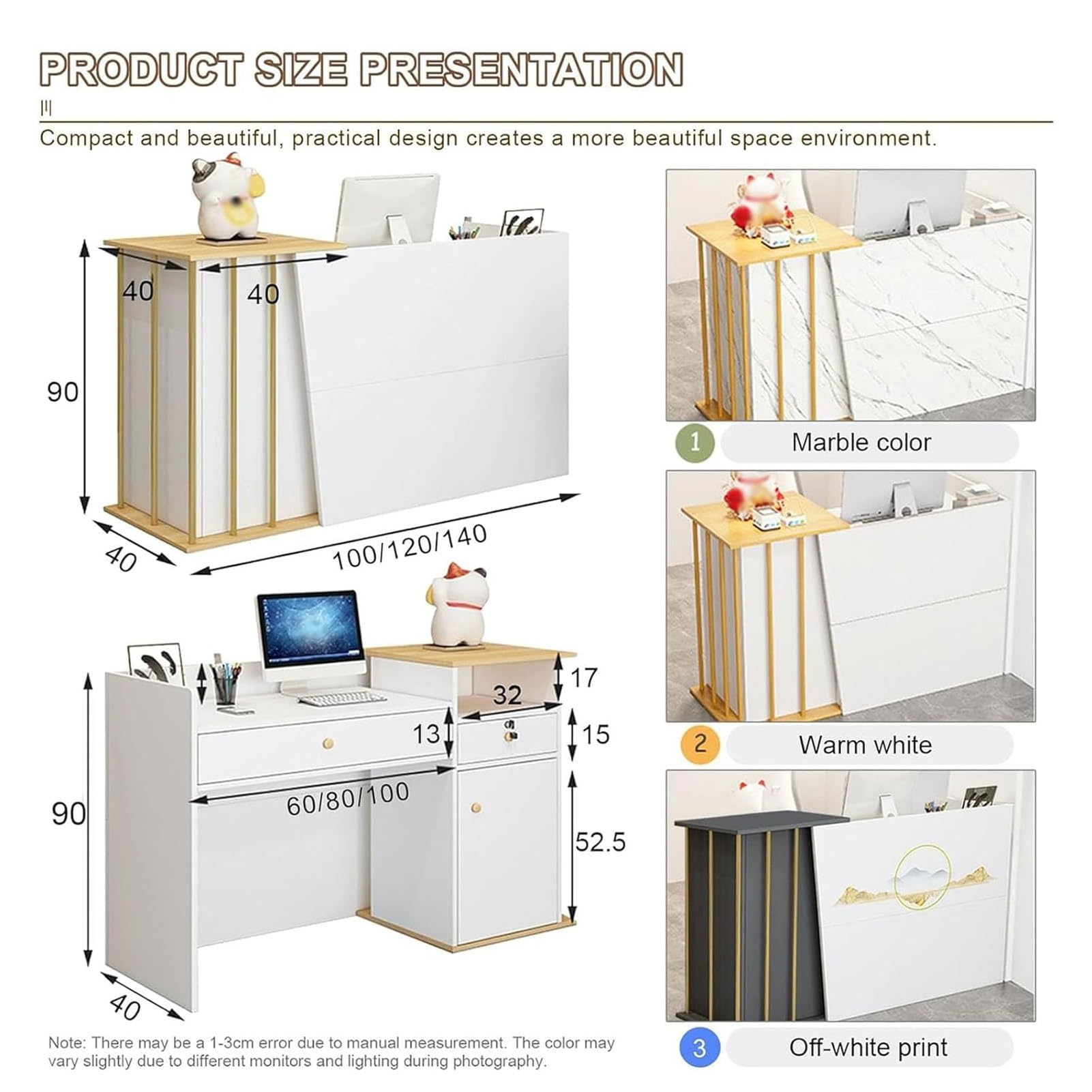 Mostrador De Recepción,Mesa De Recepción con Cajón Cerradura,Gabinete De Cajero Estilo Mármol,Mueble Recepción Mostradores para Tiendas,Salones De Belleza(C,140cm)