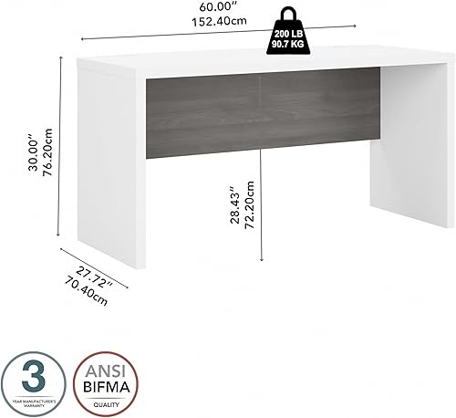 Miniatura 3 de Bush Business Furniture Echo Bow - Escritorio frontal de 60 W, color blanco puro y gris moderno