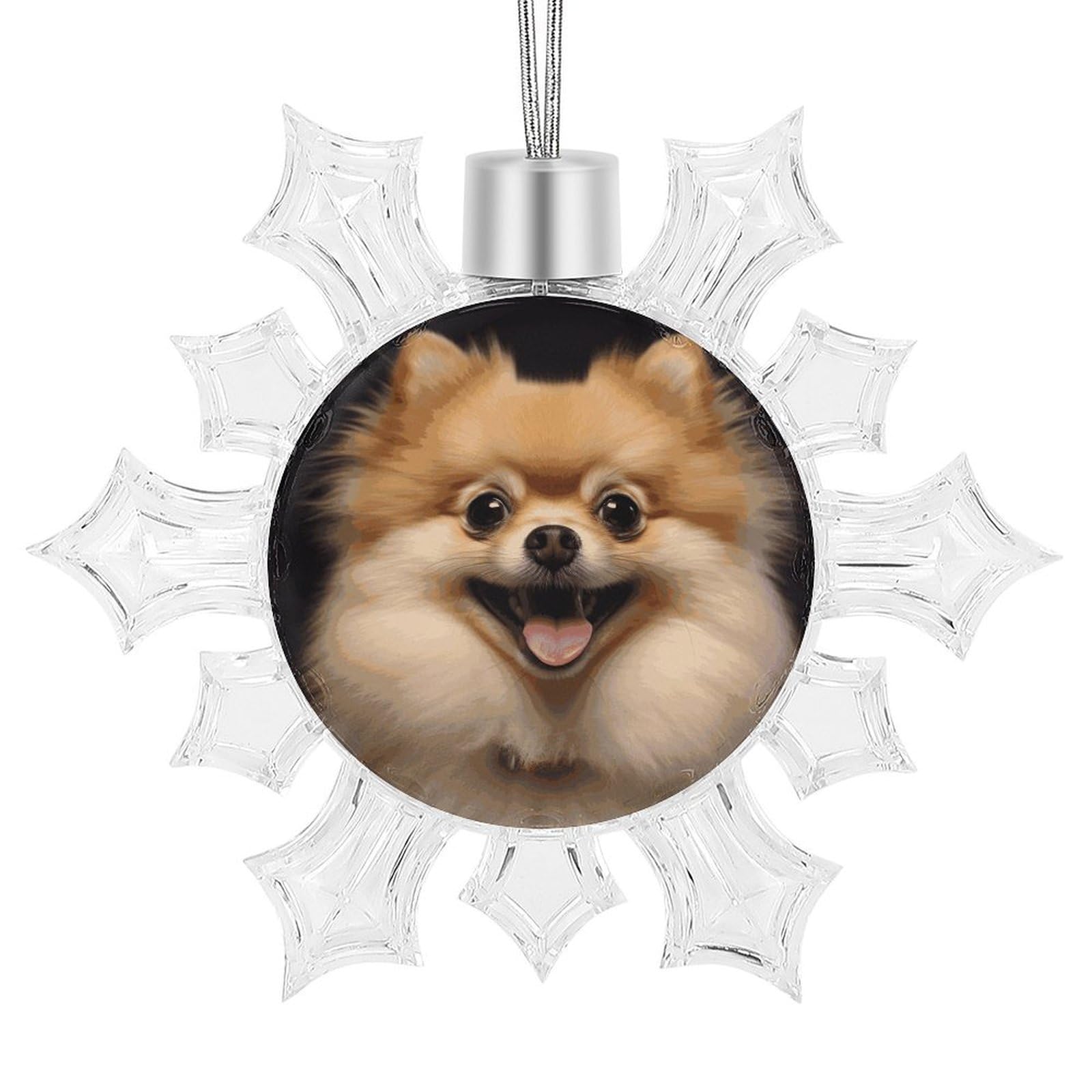 Happy Short-haired Pomeranian Snowflake Ornaments Cute Snowflake Pendant Exquisite Christmas Tree Ornaments for Christmas Weddings New Year Birthday Holiday Celebration